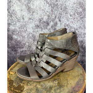 Sofft Wedge Sandals Womens 7 Gold Metallic Leather Gladiator Boho Mod City